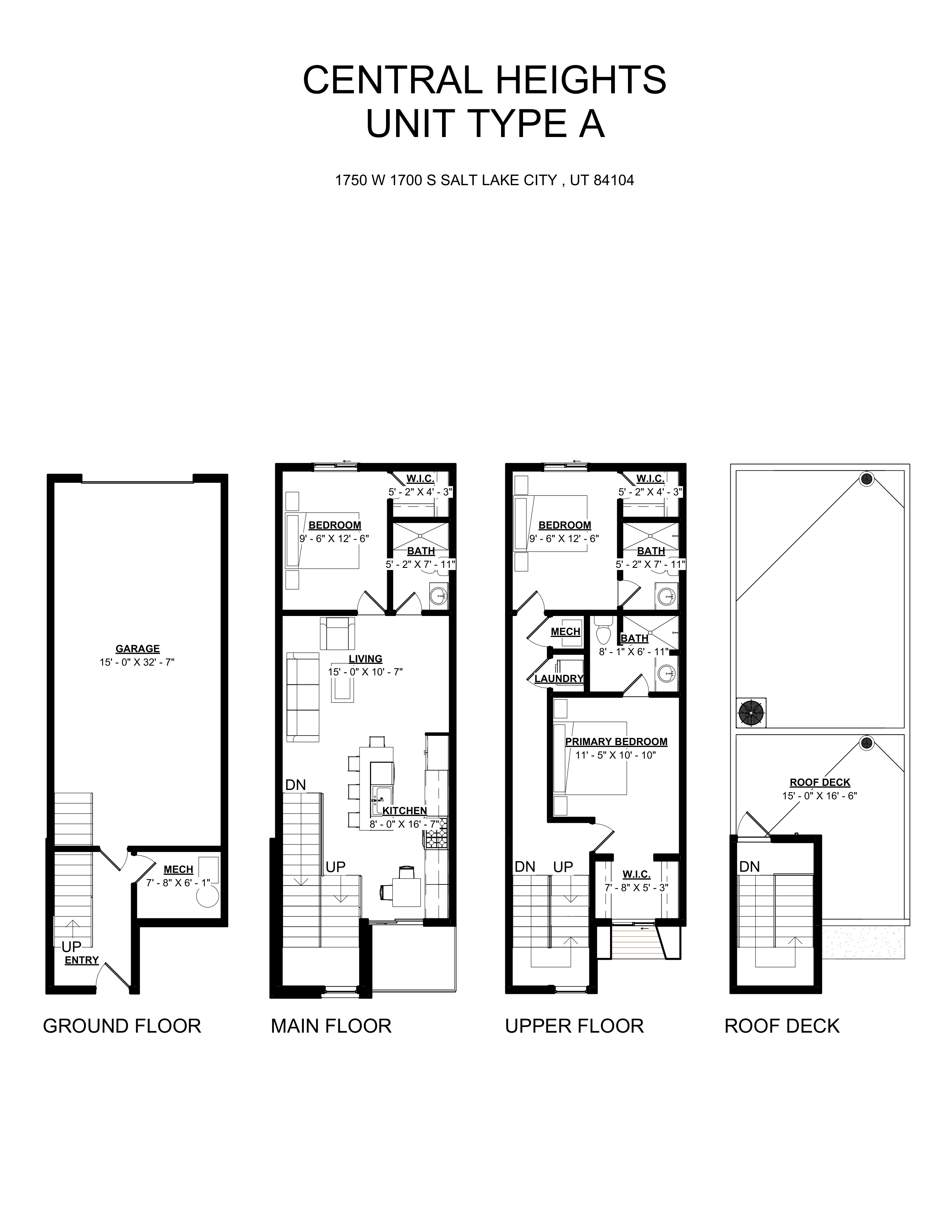 Central Heights | 3 Bed 3 Bath Townhome | 3D Floor Plan